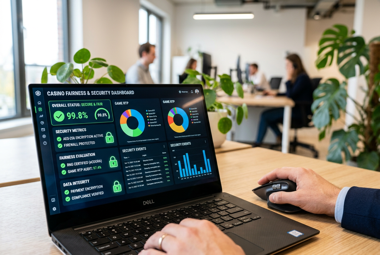 A digital professional environment showing data analysis of casino safety.
